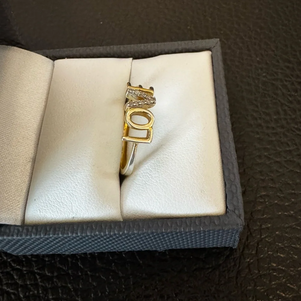 Engild(TM) round white diamond accent 14K gold over sterling LOVE ring. Sz 7. - Picture 2 of 4